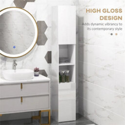 High Gloss Bathroom Floor Cabinet Storage Cupboard With Doors - thumbnail 5