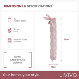 Livivo 2L Extra Long 72Cm Hot Water Bottle With Pink Lattice Weave Cover Decorative Pom Poms Soft Removable And Washable - thumbnail 9