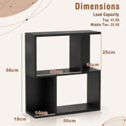 Costway 3-Tier Bookshelf Display Shelf Home Office Freestanding Side Table Black - thumbnail 2