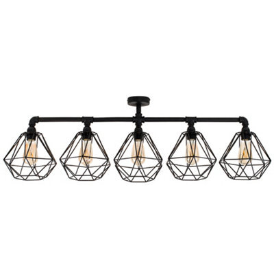 Valuelights Industrial 5 Way Satin Black Pipework Ceiling Light With Black Cage Shades - image 1