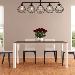 Valuelights Industrial 5 Way Satin Black Pipework Ceiling Light With Black Cage Shades - thumbnail 5
