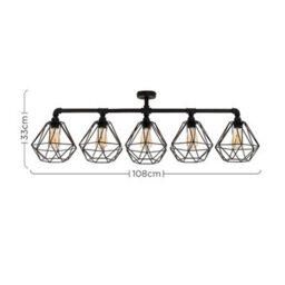 Valuelights Industrial 5 Way Satin Black Pipework Ceiling Light With Black Cage Shades - thumbnail 7