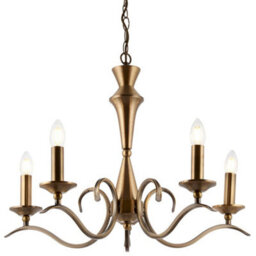 Hanging Flush Ceiling Pendant 5 Light Antique Brass Chandelier Lamp Bulb Holder - thumbnail 3