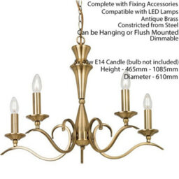 Hanging Flush Ceiling Pendant 5 Light Antique Brass Chandelier Lamp Bulb Holder - thumbnail 2
