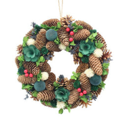 Urbn-Living Urbnliving 25Cm Teal Green Christmas Wreath Festive Decoration With Jute Hanger Traditional Pinecone Décor - thumbnail 4