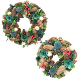 Urbn-Living Urbnliving 25Cm Teal Green Christmas Wreath Festive Decoration With Jute Hanger Traditional Pinecone Décor - thumbnail 2