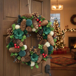 Urbn-Living Urbnliving 25Cm Teal Green Christmas Wreath Festive Decoration With Jute Hanger Traditional Pinecone Décor - thumbnail 5