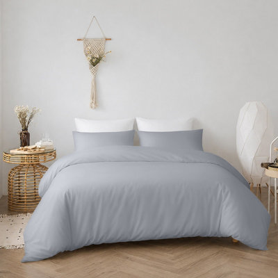 Oxford Homeware Plain Silver Super King Duvet Cover With Pillowcase, 3 Piece Set, Soft & Easy Care, Duvet Covers Bedding Sets - image 1