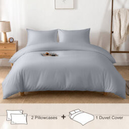 Oxford Homeware Plain Silver Super King Duvet Cover With Pillowcase, 3 Piece Set, Soft & Easy Care, Duvet Covers Bedding Sets - thumbnail 4