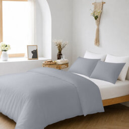 Oxford Homeware Plain Silver Super King Duvet Cover With Pillowcase, 3 Piece Set, Soft & Easy Care, Duvet Covers Bedding Sets - thumbnail 3