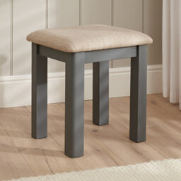 The Furniture Market Marbury Slate Grey Painted Dressing Table Stool Upholstered Natural Oatmeal Fabric Seat Pad Timeless Charm For Any Bedroom