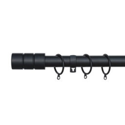 A.unique Home Plain Barrel Metal Extendable Curtain Pole With Rings And Fittings (25/28mm) - Matte Black, 120Cm - 220Cm Approx - thumbnail 1