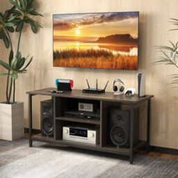 Grey Tv Console Table With Open Shelf 106Cm Media Cabinet Entertainment Center - thumbnail 4