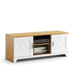 Heze Furniture Provenza 2 Door Tv Unit With Storage Rustic Style - Stone Oak / White Matt - thumbnail 2