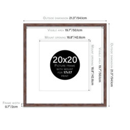 "20X20"" Walnut Picture Frame - 20X20"" Square Frame With 17X17"" Mount For 20X20""/17X17"" Pictures Moderrn Style Thin Edge, 1 Pack" - thumbnail 2