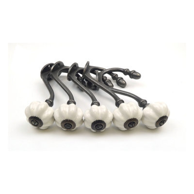 Oakcrafts - Pack Of 5 Ceramic Tipped Coat Hooks Shabby Chic White - image 1