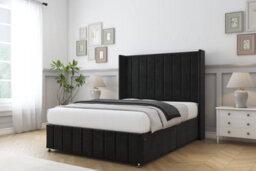"Sloomy Melbourne Black Plush Divan Bed Base 2 Drawers Foot-End - 54"" Wingback Headboard & 12"" Footboard 4' Small Double" - thumbnail 3