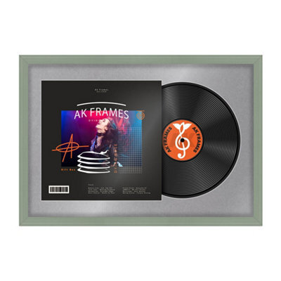 "AK Frames 25X17"" Green Classic Vinyl Record Frame With Mid Grey Mount For 12 Inch Lp Cover & Disc - Overlapped Design" - image 1