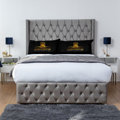 UKBEDFURNITURE Jasmine Grey Plush Wingback Divan Bed Base With 54 Inch Headboard & 10 Inch Orthopaedic Mattress - No Storage - image 1