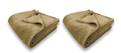 Waffle Flannel Fleece Throw Blanket Soft Warm Sofa Bed Travel (Mink, Single) - Pack Of 2 - image 1