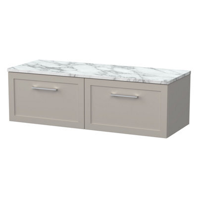 Balterley Stonnall Traditional Wall Hung 1 Drawer Vanity Unit With Laminate Worktop, 1200mm, Pebble Grey - image 1