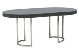 Orsina Grey High Gloss Dining Table, Stainless Steel Dining Room Table, Rounded Sides Kitchen Table For Dining - thumbnail 2
