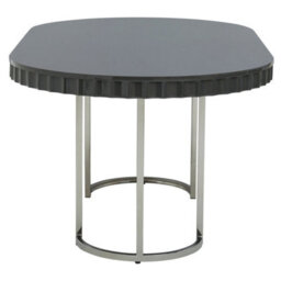 Orsina Grey High Gloss Dining Table, Stainless Steel Dining Room Table, Rounded Sides Kitchen Table For Dining - thumbnail 3
