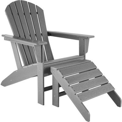 Tectake Garden Chair With Footstool - Adirondack Design, High Backrest, Wide Armrests - Light Grey - 1 - image 1