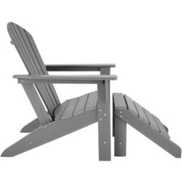 Tectake Garden Chair With Footstool - Adirondack Design, High Backrest, Wide Armrests - Light Grey - 1 - thumbnail 2