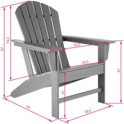 Tectake Garden Chair With Footstool - Adirondack Design, High Backrest, Wide Armrests - Light Grey - 1 - thumbnail 5