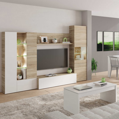 Direct Furniture Suppliers Ltd Modern Oak & White Tv Unit With Glass Details And Led Lights- Media Storage For Living Rooms - image 1