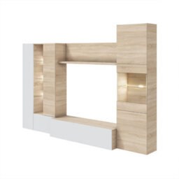 Direct Furniture Suppliers Ltd Modern Oak & White Tv Unit With Glass Details And Led Lights- Media Storage For Living Rooms - thumbnail 4