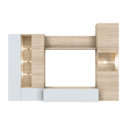 Direct Furniture Suppliers Ltd Modern Oak & White Tv Unit With Glass Details And Led Lights- Media Storage For Living Rooms - thumbnail 3
