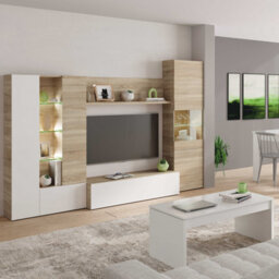 Direct Furniture Suppliers Ltd Modern Oak & White Tv Unit With Glass Details And Led Lights- Media Storage For Living Rooms