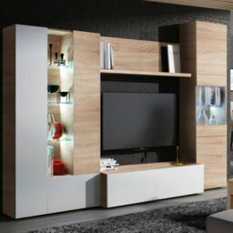 Direct Furniture Suppliers Ltd Modern Oak & White Tv Unit With Glass Details And Led Lights- Media Storage For Living Rooms - thumbnail 2