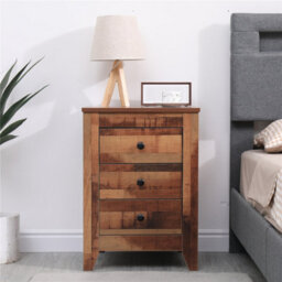 Furniturehmd Set Of 2 Bedside Tables Nightstand With 3 Drawers Rustic Style Wooden Side Table - thumbnail 2