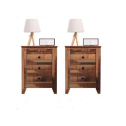 Furniturehmd Set Of 2 Bedside Tables Nightstand With 3 Drawers Rustic Style Wooden Side Table