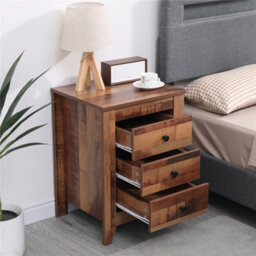 Furniturehmd Set Of 2 Bedside Tables Nightstand With 3 Drawers Rustic Style Wooden Side Table - thumbnail 4