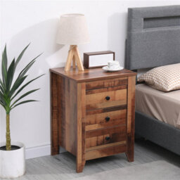 Furniturehmd Set Of 2 Bedside Tables Nightstand With 3 Drawers Rustic Style Wooden Side Table - thumbnail 3