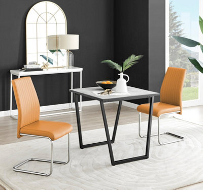 Furniturebox Uk Carson White Marble Effect Square Dining Table & 2 Mustard Lorenzo Chairs - image 1