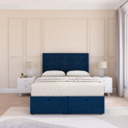 Sloomy Jasmine End Lift Ottoman Bed 5Ft With Sprung Memory Mattress - Navy Plush & Headboard- King - thumbnail 3