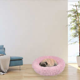 Actiaspet Dog Cat Bed Fluffy Donut Kitten Puppy Pet Cushion Calming Mattress Pink M - thumbnail 3