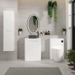 Royal Bathrooms Venice 600mm Gloss White Freestanding Bathroom Countertop Vanity Unit 2 Door With Art Square Basin - thumbnail 4