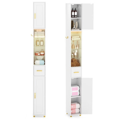 Gainoom 180 Cm Tall Bathroom Cabinet White Narrow Storage Organizer W/ 3 Doors - image 1