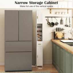 Gainoom 180 Cm Tall Bathroom Cabinet White Narrow Storage Organizer W/ 3 Doors - thumbnail 7