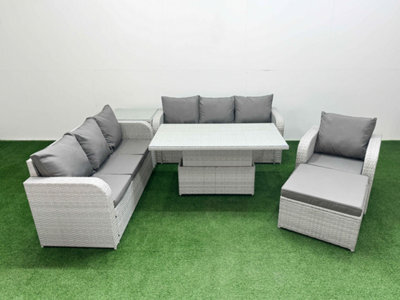 Fimous 8 Seater Poly Rattan Outdoor Garden Furniture Adjustable Lifting Dining Or Coffee Table Sofa Set Big Footstool Side Table - image 1