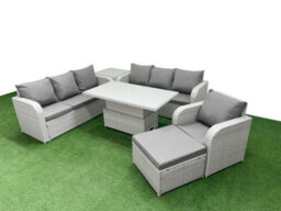 Fimous 8 Seater Poly Rattan Outdoor Garden Furniture Adjustable Lifting Dining Or Coffee Table Sofa Set Big Footstool Side Table - thumbnail 2