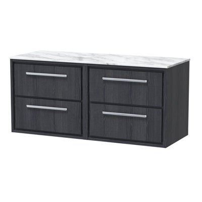 Hudson Reed Wall Hung 4-Drawer Vanity & Marble Worktop, In-Frame Design, Graphite Grey Woodgrain, 610X460X557mm - image 1