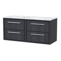 Hudson Reed Wall Hung 4-Drawer Vanity & Marble Worktop, In-Frame Design, Graphite Grey Woodgrain, 610X460X557mm - thumbnail 2