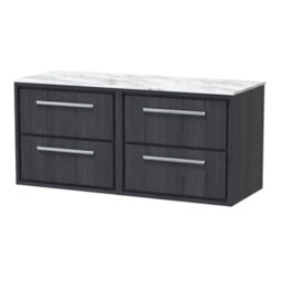 Hudson Reed Wall Hung 4-Drawer Vanity & Marble Worktop, In-Frame Design, Graphite Grey Woodgrain, 610X460X557mm - thumbnail 1